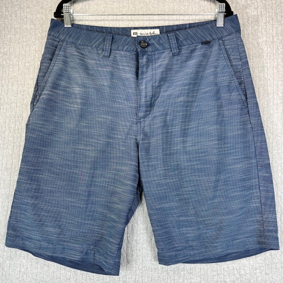 Travis Mathew performance Blue Golf Dress Shorts Men 34 Polyester Blend Stretch - Picture 9 of 9